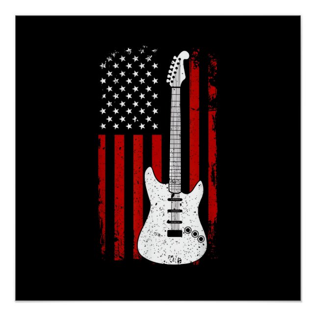 Poster Guitare américain drapeau américain lecteur de mus (Devant)