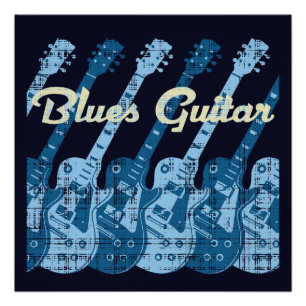 Poster Guitare de bleus
