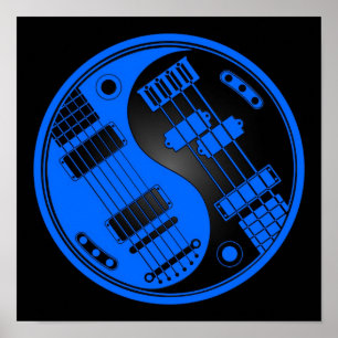 Poster Guitare et basse Yin Yang bleu et noir