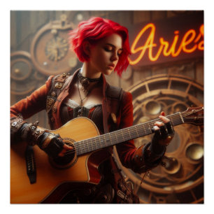 Poster Guitare musicienne Aries Zodiac
