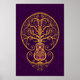 Poster Guitare violette d'or Arbre de vie