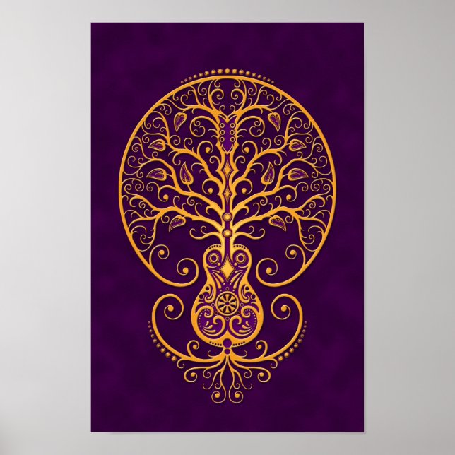 Poster Guitare violette d'or Arbre de vie (Devant)