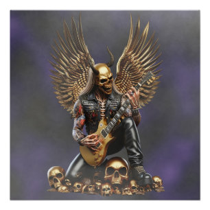 Poster Guitariste rockiste en cuir avec tête de mort