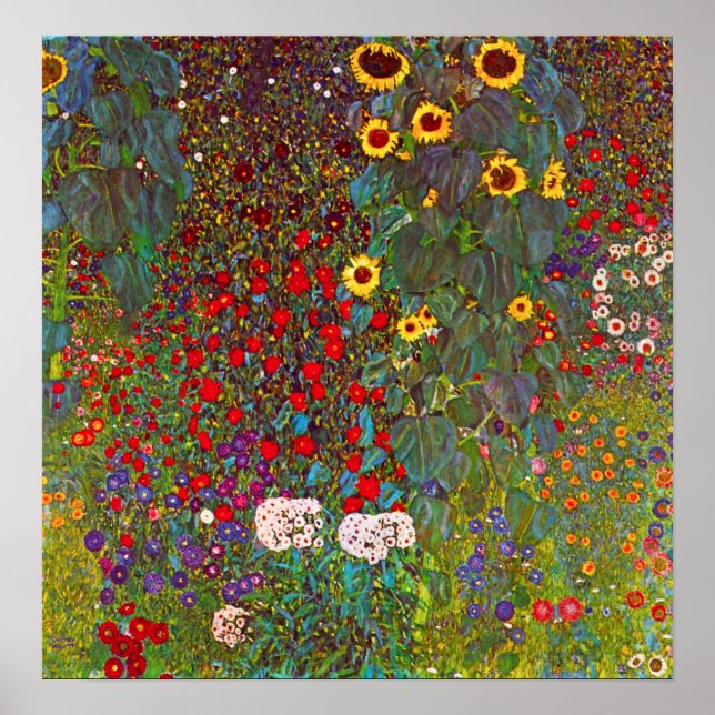 Poster Gustav Klimt Farm Garden avec des fleurs de (Devant)