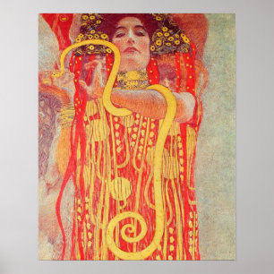 Poster Gustav Klimt Red Woman Gold Snake Peinture