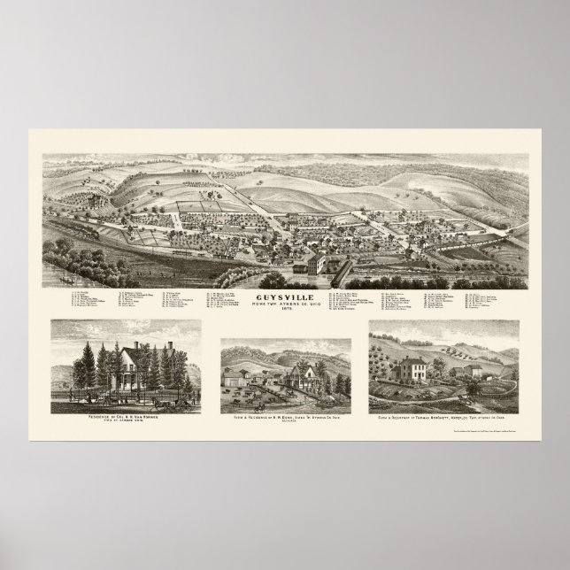 Poster Guysville, OH Carte panoramique - 1875 (Devant)