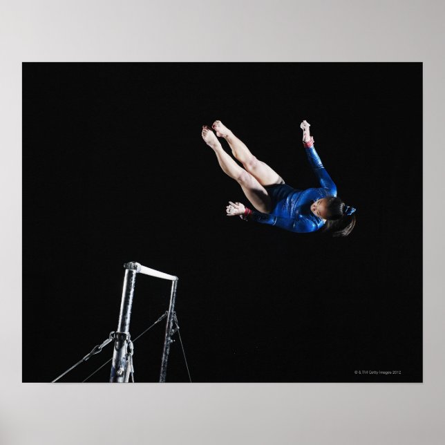 Poster Gymnast (16-17) dismounting uneven bars (Devant)
