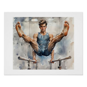 Poster Gymnaste masculin aux barres parallèles,