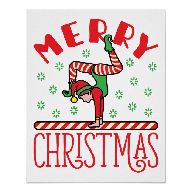 Poster Gymnastique Elfe de Noël sur poutre (Devant)
