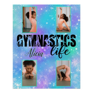 Poster Gymnastique Life Pastel Nom personnalisé & 4 Photo