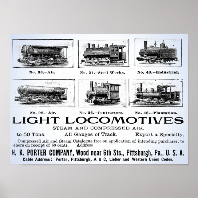 Poster H K Porter & Co.Light Locomotives (Devant)