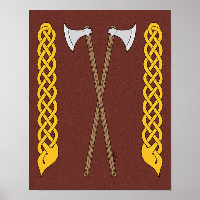Poster Haches danoises/viking croisées avec entrelacs (Devant)