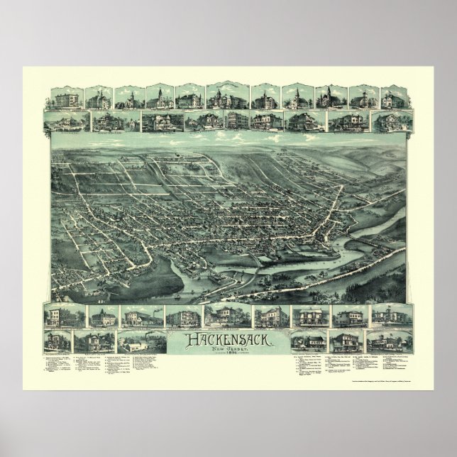 Poster Hackensack, NJ Panoramic Map - 1896 (Devant)