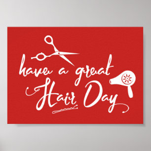 Poster Hair Salon Have A Great Hair Day Modern Red