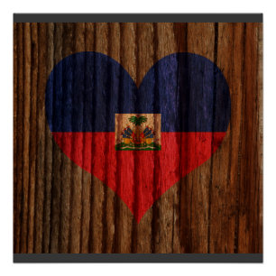Poster Haïti Drapeau Coeur sur le thème Bois