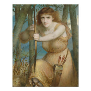 Poster Hallé Female archer chasse dans les bois CC1175
