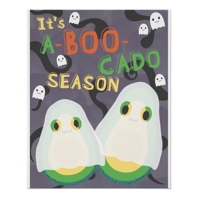 Poster Halloween A-BOO-Cado Éffrayant Cute Avocado Ghosts (Devant)