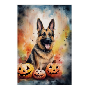 Poster Halloween berger allemand avec la peur Citrouille