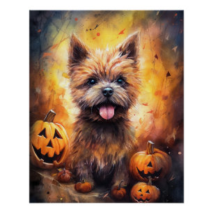 Poster Halloween Cairn Terrier Avec La Peur Citrouille