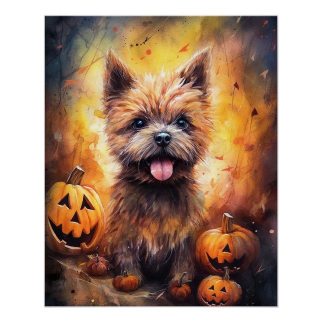 Poster Halloween Cairn Terrier Avec La Peur Citrouille (Devant)