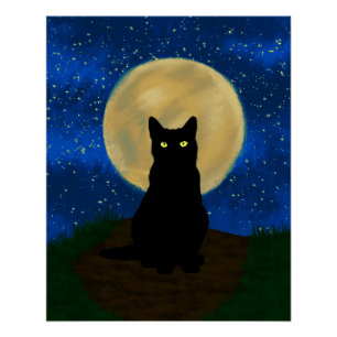 Poster Halloween Chat noir Silhouette Lune