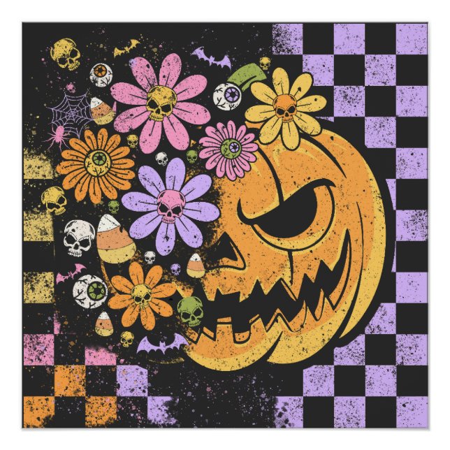Poster Halloween Citrouille Floral Automne (Devant)