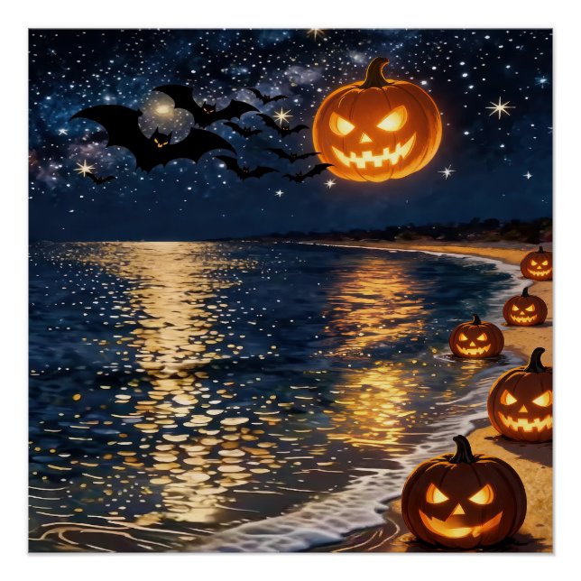 Poster Halloween Clair de Lune sur la Plage (Devant)