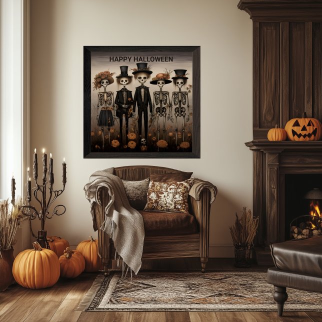 Poster Halloween déplaisant de la famille de squelettes (Créateur téléchargé)