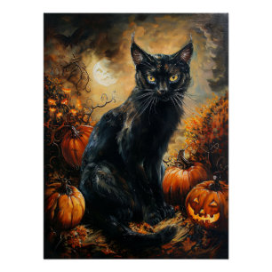 Poster Halloween éffrayant en chat noir