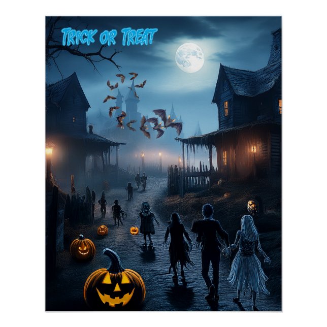 Poster Halloween effrayant, ville hantée, Trick or Treat (Devant)