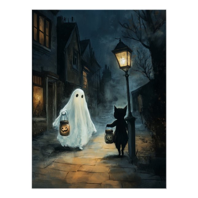 Poster Halloween Ghost et Rencontre de chat (Devant)