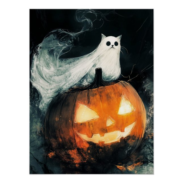 Poster Halloween GhostCat et Jack-o'-lantern (Devant)
