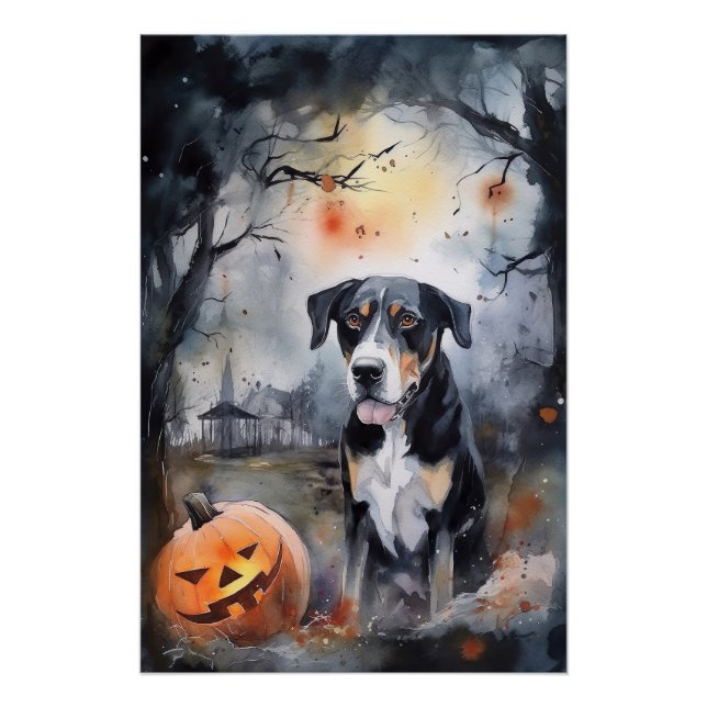 Poster Halloween Grand Suisse Avec Citrouilles Effrayant (Devant)