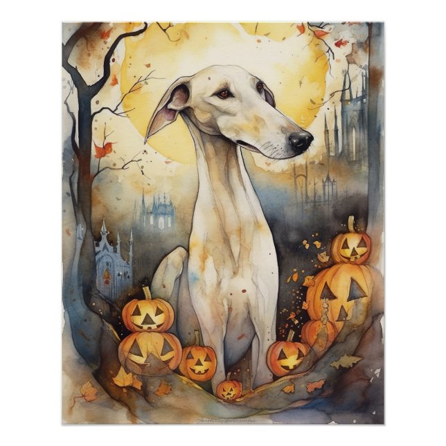 Poster Halloween Greyhound Avec La Peur Citrouille (Devant)