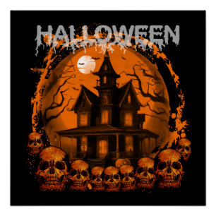 Poster HALLOWEEN MAISON HANTÉE ÉPouvantable CRÂNES