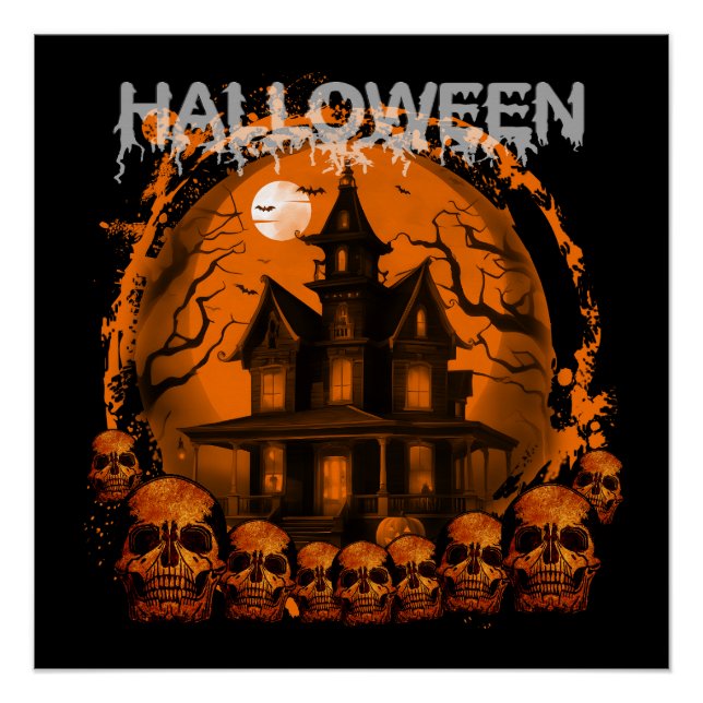 Poster HALLOWEEN MAISON HANTÉE ÉPouvantable CRÂNES (Devant)