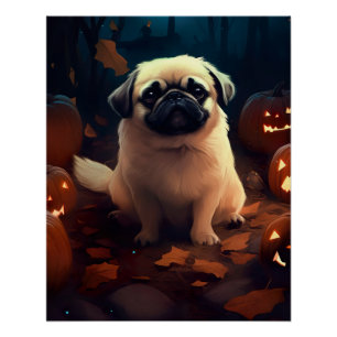 Poster Halloween Pekingese Avec Peur Citrouille