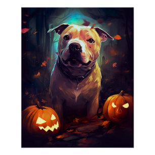 Poster Halloween Pitbull avec la peur Citrouille
