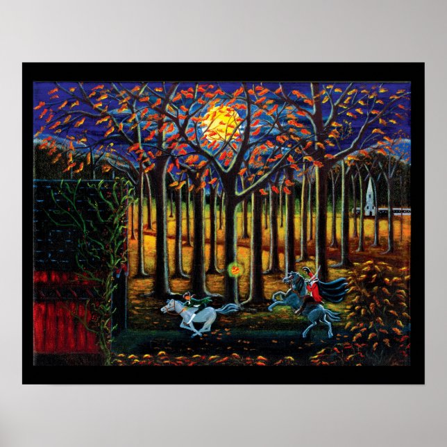 Poster Halloween, poster, sans tête, cheval, forêt (Devant)