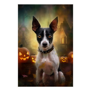 Poster Halloween Rat Terrier Avec La Peur Citrouille