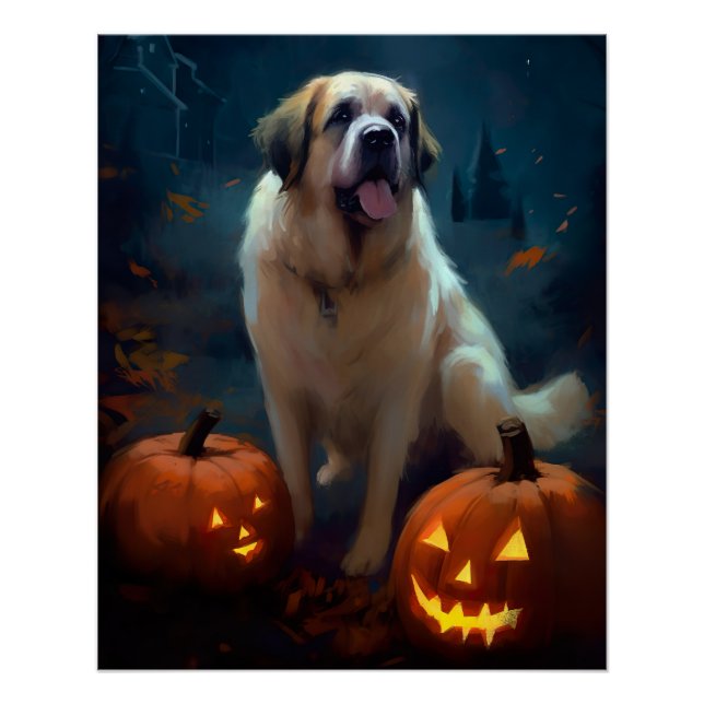 Poster Halloween Saint Bernard avec la peur Citrouille (Devant)