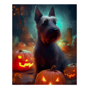Poster Halloween Terrier écossais avec la peur Citrouille