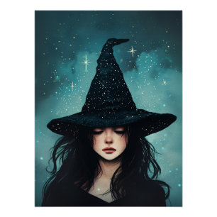 Poster Halloween Whimsical de sorcière de nuit