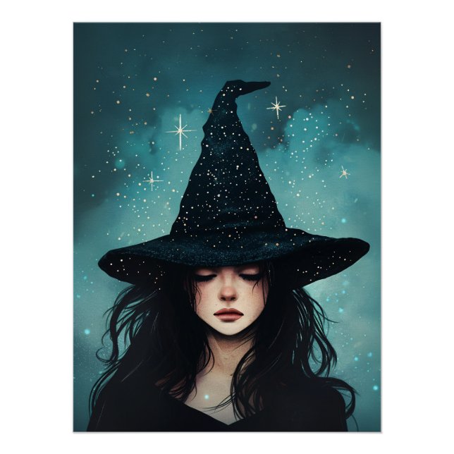 Poster Halloween Whimsical de sorcière de nuit (Devant)