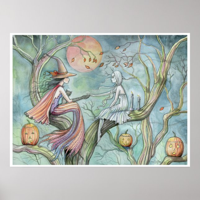 Poster Halloween Witch and Ghost par Molly Harriso (Devant)