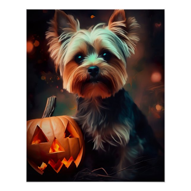 Poster Halloween Yorkshire Terrier Avec La Peur Citrouill (Devant)