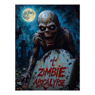Poster Halloween Zombie Ghoul Creepy Graveyard Fullmoon