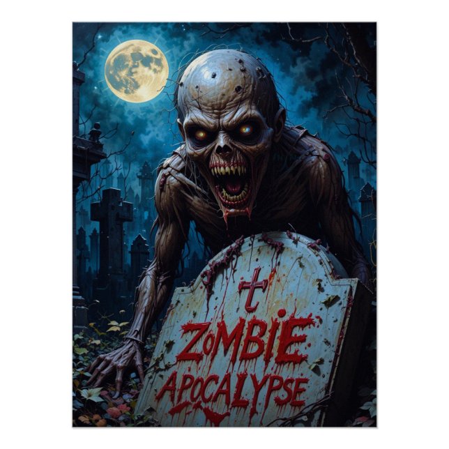 Poster Halloween Zombie Ghoul Creepy Graveyard Fullmoon (Devant)