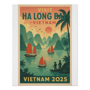 Poster Halong Bay, Vietnam Retro Travel 2025