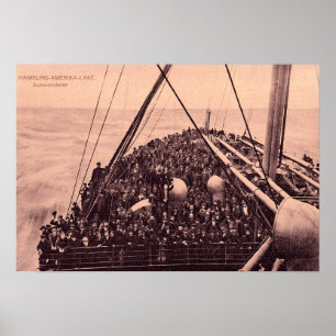 Poster Hambourg Amerika Linie, émigrants 1910